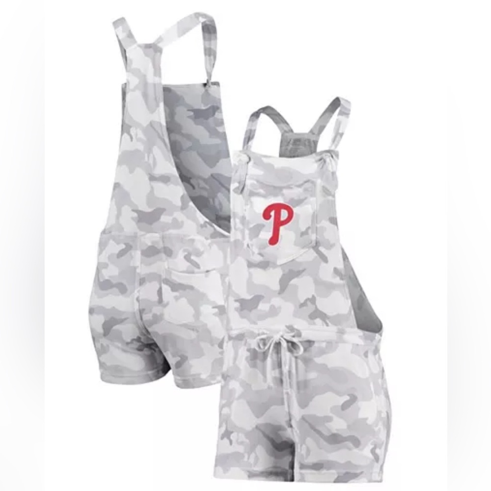 Gray Camo Short Overalls with Red Phillies Logo